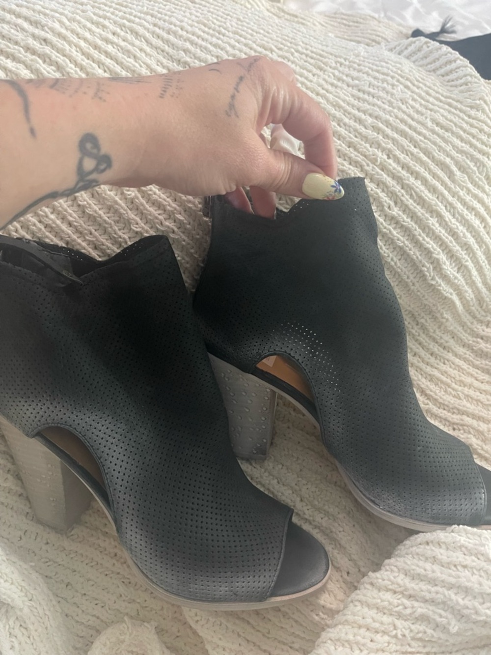 Dolce Vita Black Perforated Peep-Toe Block Heel Booties